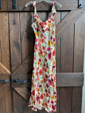 Astr Floral Maxi Dress in White with Pink, Red & Yellow Blooms